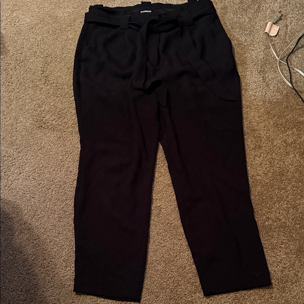 Express Black women's Tapered Dress Pants with Self-Tie Waist
